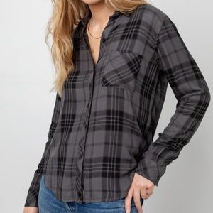 RAILS Plaid Long Sleeve Button-Up in Charcoal - M